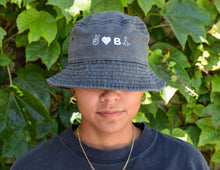 Load image into Gallery viewer, UNISEX BUCKET HAT, PEACE, LOVE, BE UNBTHRD. VINTAGE BLACK HAT.