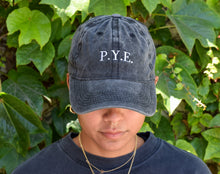 Load image into Gallery viewer, BLACK COTTON UNISEX BASEBALL CAP EMBROIDERED P.Y.E. LOGO