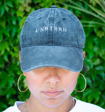 Load image into Gallery viewer, UNISEX DISTRESSED BASEBALL CAP. UNBOTHERED LOGO EMBROIDERED. VINTAGE BLACK COLOR
